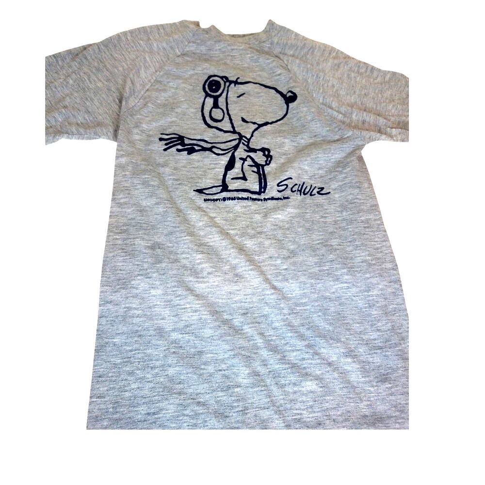 Vintage Peanuts Snoopy Flying Ace T Shirt Heather Gray Single Stitch Small READ